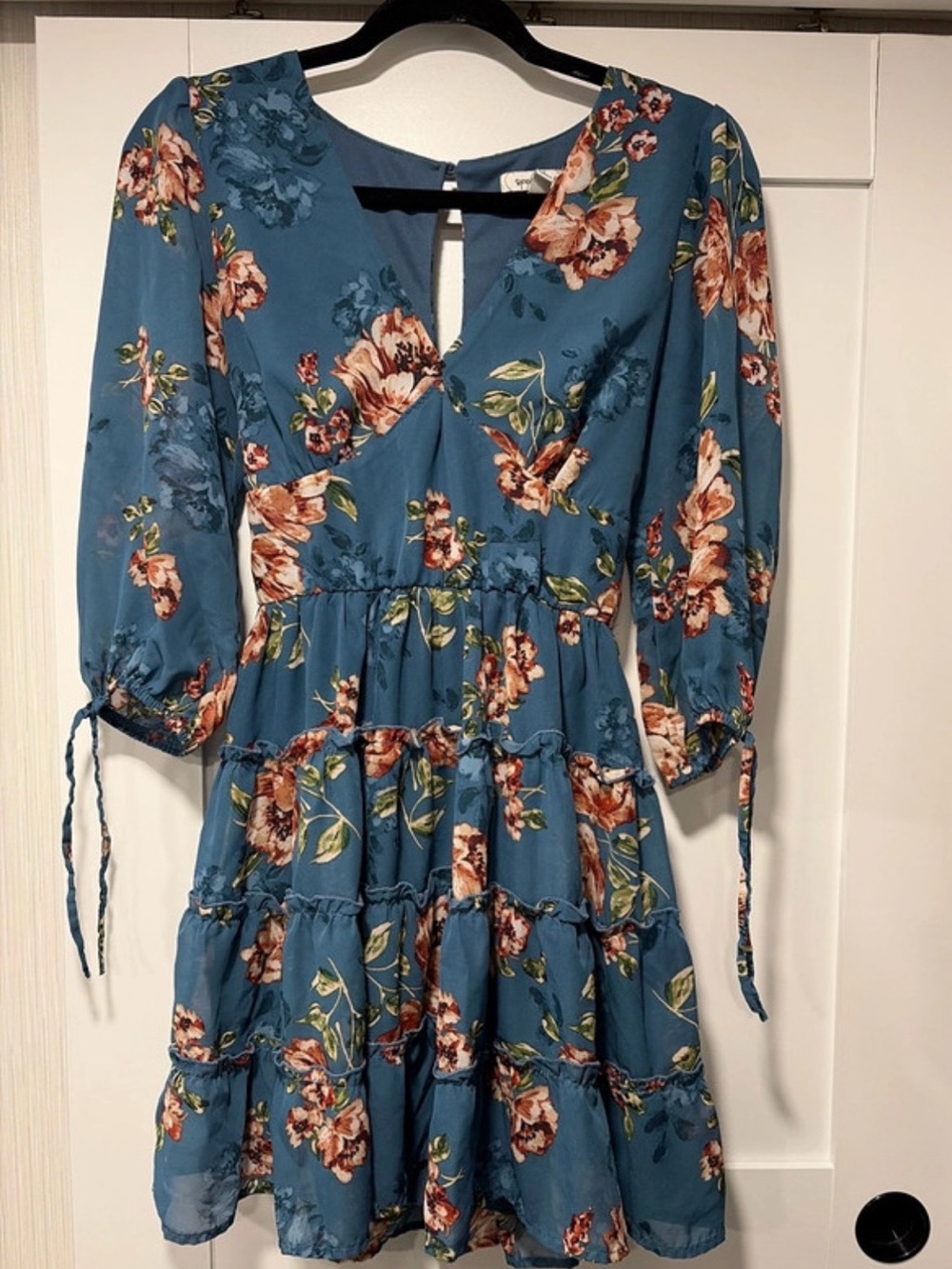 Speechless Blue Floral Tiered V-Neck Mini Dress